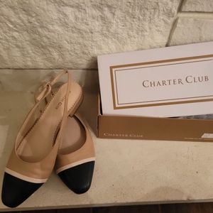 Charter Club - 9.5 - Cap Toe Flats (black, white and beige)